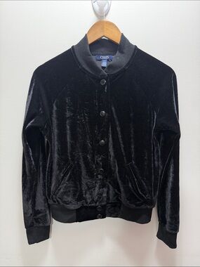 Chaps Women’s Black Velvet Bomber Jacket Size Small 22x21
